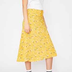 dee elly yellow floral midi skirt with zipper
